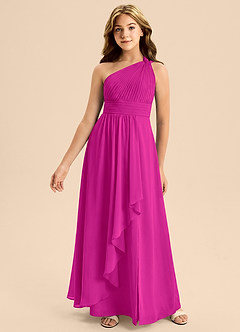 Azazie Skye Junior Vestido de Fucsia de Gasa de Corte en A con Plisado image4