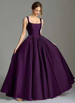 Azazie Verina Bridesmaid Dresses Grape A-Line Pleated Stretch Satin Dress image5