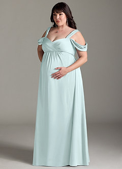 Azazie Rhea Maternity Bridesmaid Dresses A-Line Off-The-Shouler Pleated Stretch Satin Floor-Length Dress image11