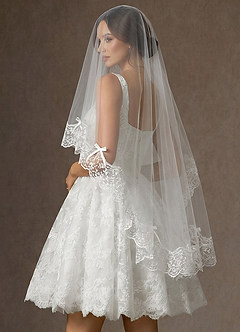 front The French Vintage Ruffled Lace Elbow Veil