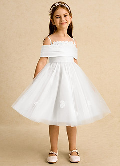 Azazie May Flower Girl Dresses Ivory Ball-Gown Pleated Tulle Dress image3