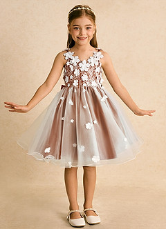 Azazie Junebug Flower Girl Dresses Ivory Burnt Orange Ball-Gown Lace Tulle Dress image3