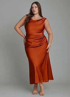 Azazie Kieryn Bridesmaid Dresses Paprika Mermaid Pleated Stretch Satin Dress image6