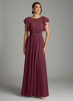 Azazie Daphne Modest Bridesmaid Dresses A-Line Ruffled Chiffon Floor-Length Dress image1