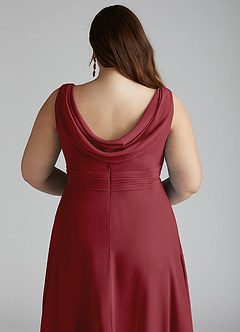 Azazie Karina Bridesmaid Dresses Pomegranate A-Line Pleated Chiffon Dress image10