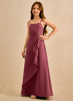 Azazie lolly Girls Formal Robe Demoiselle D'honneur Fillette Robe Trapèze en Mousseline de soie Plissée Merlot image5