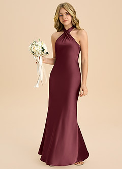 Azazie Chickie Junior Jurk van Stretch Satijn met Kolom Geplooid Merlot image4