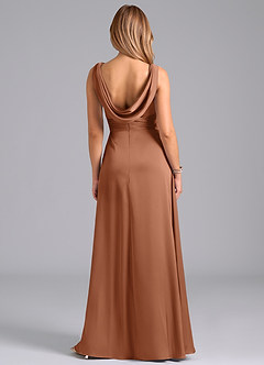 Azazie Karina Robes de demoiselle d'honneur Robe Trapèze en Satin extensible Plissée Bronze image6