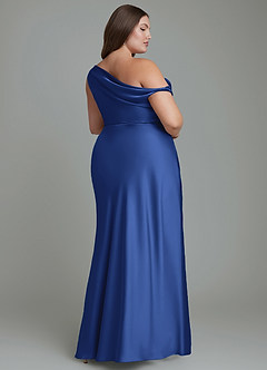 Azazie Emerson Vestidos de madrinha de casamento Vestido Royal Blue de Cetim elástico de sereia com Ombros Caídos image9