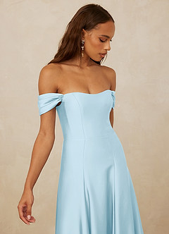 Christian Siriano Bridal for Azazie 1002 Bridesmaid Dresses Sky Blue A-Line Off the Shoulder Stretch Satin Convertible Dress image4