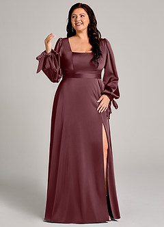 Azazie Leonia Jurken voor bruidsmeisjes Jurk van Stretch Satijn met A-Lijn Lange mouw Sangria image10