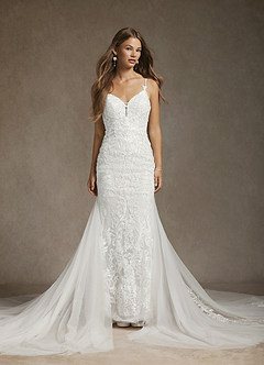 Azazie Josephine At-home Try On Dresses Diamond White Mermaid V-Neck Sequins Tulle Dress image2