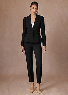 front Amara Black Refined Weave Tailored Peplum Blazer