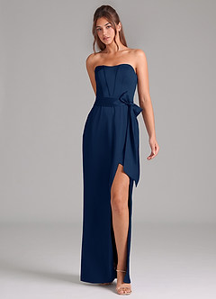 Azazie Jamie Bridesmaid Dresses Dark Navy A-Line Strapless Stretch Satin Convertible Dress image3