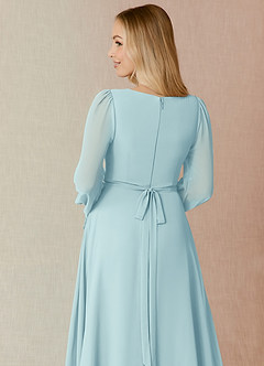 Azazie Leonia Bridesmaid Dresses Sea Glass A-Line Long Sleeve Chiffon Dress image7