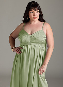 Azazie Alia Robes de demoiselle d'honneur Robe Trapèze en Satin extensible Plissée Vert Sauge image14