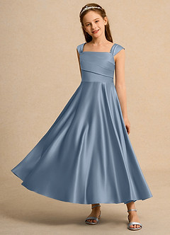 Azazie Bundle Girls Formal Abiti da Ragazza di Fiori Abito A-Line in Raso Opaco Plissettato Blu Polveroso image6