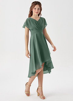 Azazie Graciela Junior Eucalyptus A-Line Pleated Chiffon Dress image5