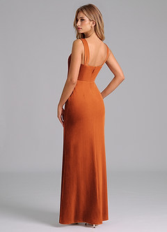 Azazie Denice Vestidos de damas de honor Vestido de Naranja Quemada de terciopelo de Corte Recto con Plisado image2