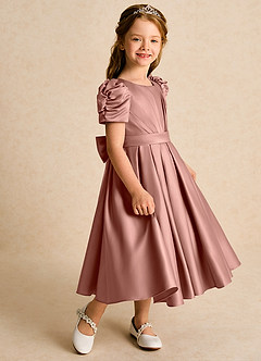 Azazie Miriam Flower Girl Dresses Cedar Rose Ball-Gown Pleated Matte Satin Dress image6