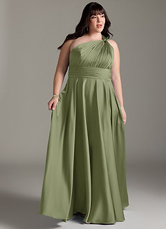 Azazie Charlize Bridesmaid Dresses Garden Sage A-Line One Shoulder Stretch Satin Dress image11