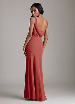 Azazie Madelyn Bridesmaid Dresses Terracotta Mermaid One Shoulder Chiffon Convertible Dress image10