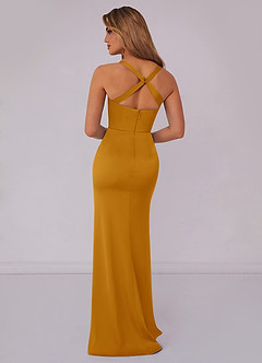 Barbie ♥ Azazie Bridesmaid Dresses Butterscotch Mermaid Pleated Stretch Satin Dress image2