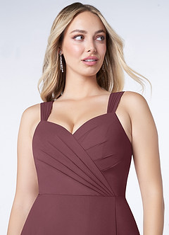 Azazie Nahrin Bridesmaid Dresses Sangria A-Line V-Neck Pleated Chiffon Dress image5