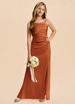 Azazie Nova Junior Cinnamon Sheath Pleated Stretch Satin Dress image5