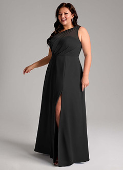 Azazie Phaedra Bridesmaid Dresses Black A-Line One Shoulder Chiffon Dress image6