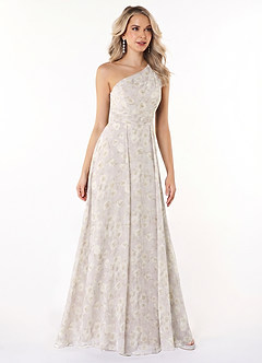 Azazie Dallas Robes de demoiselle d'honneur Robe Trapèze en Mousseline de soie Une épaule Lilas Dreamy Floral image3