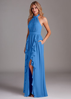 Azazie Avary Bridesmaid Dresses Blue Jay A-Line Pleated Chiffon Dress image2