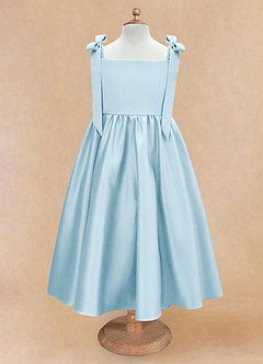 Azazie Chelsie Flower Girl Dresses Sky Blue A-Line Bow Matte Satin Dress image5