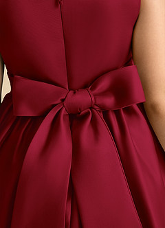 Azazie Peaches Flower Girl Dresses Burgundy A-Line Bow Matte Satin Dress image6
