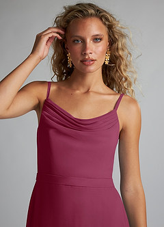 Azazie Summer Bridesmaid Dresses Mulberry Mermaid Scoop Cowl Chiffon Dress image5