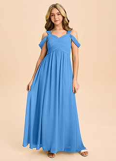 Azazie Lianne Junior Blue Jay A-Line Off the Shoulder Chiffon Dress image2