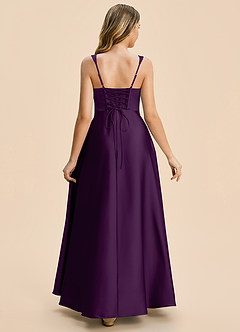 Azazie Azaria Junior Grape A-Line Pleated Stretch Satin Dress image2
