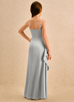Azazie Cannoli Girls Formal Flower Girl Dresses Silver A-Line Pleated Stretch Satin Dress image2