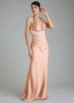 Azazie Torrance Robes de demoiselle d'honneur Robe Sirène en Satin extensible Corset Or Rose image6