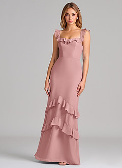 Azazie Marilynn Venta Final Vestido de Rosa Polvorienta de Gasa de Corte Sirena con Vestidos sin tirantes image1