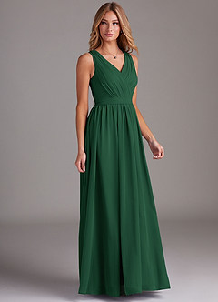 Azazie Kingsley Bridesmaid Dresses Dark Green A-Line Lace Chiffon Dress image5