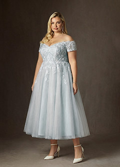 Azazie Rowe Hochzeitskleider A-Linie Schulterfrei Spitze Kleid Wolkig Blau image8