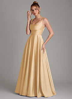 Azazie Azaria Bridesmaid Dresses Gold A-Line Corset Stretch Satin Dress image3