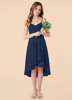 Azazie Mariam Junior Dark Navy A-Line Pleated Chiffon Dress image5
