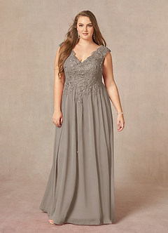 Azazie Amethyst Mother of the Bride Dresses Taupe A-Line V-Neck Sequins Chiffon Dress image13