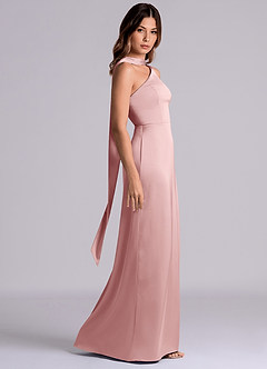 Azazie Philana Brautjungfernkleider A-Linie One-Shoulder Stretch-Satin Kleid Altrosa image3