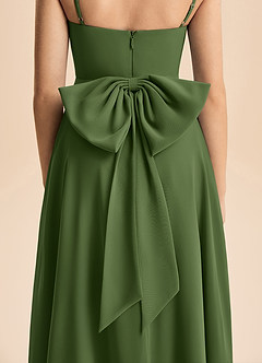 Azazie Bear Junior Olive A-Line Pleated Chiffon Dress image7