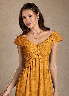 Azazie Myrtle Mother of the Bride Dresses Butterscotch A-Line Pleated Floral Burnout Dress image5