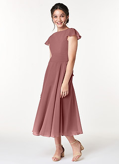 Azazie Payton Junior Desert Rose A-Line Bow Chiffon Dress image4
