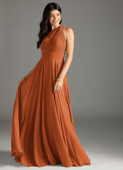 Azazie Charlize Bridesmaid Dresses Cinnamon A-Line One Shoulder Chiffon Dress image3